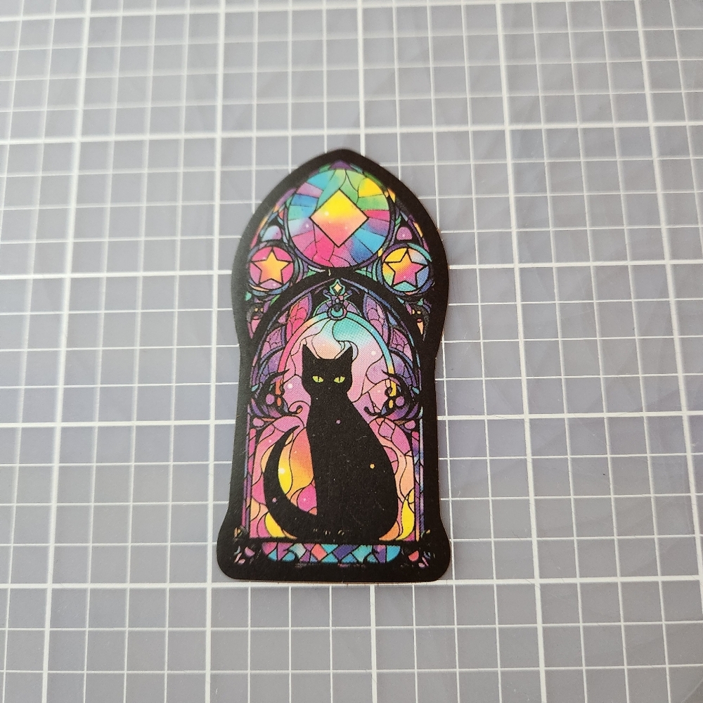 10/$10 Sticker Stained Glass Black Cat Theme Wicca Witchy